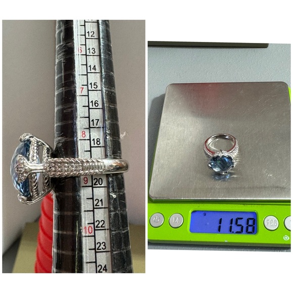 Judith Ripka 925 Sterling Silver Faceted Blue Topaz & CZ Ring - Picture 9 of 9